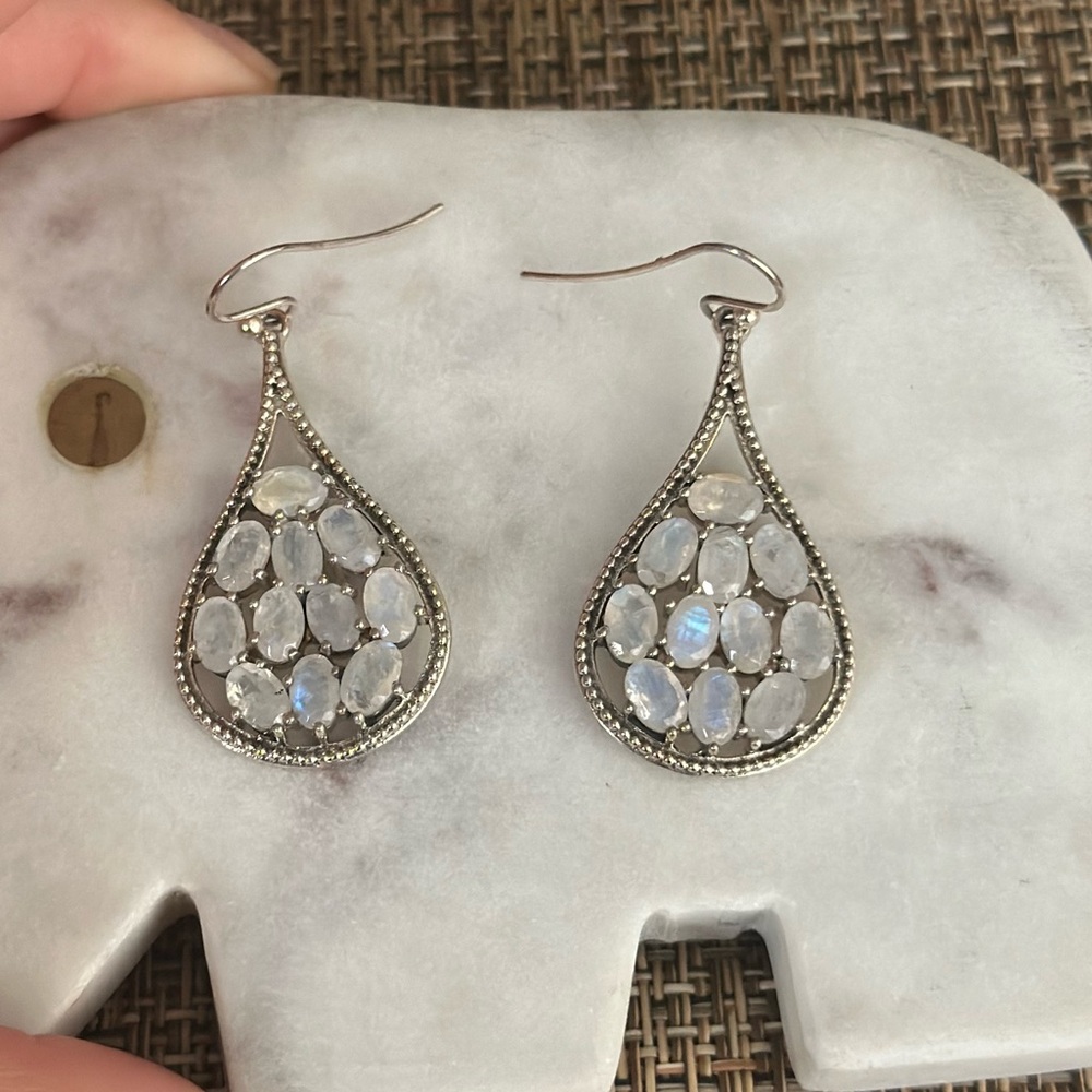 Sterling Silver rainbow moonstone Teardrop Earrings